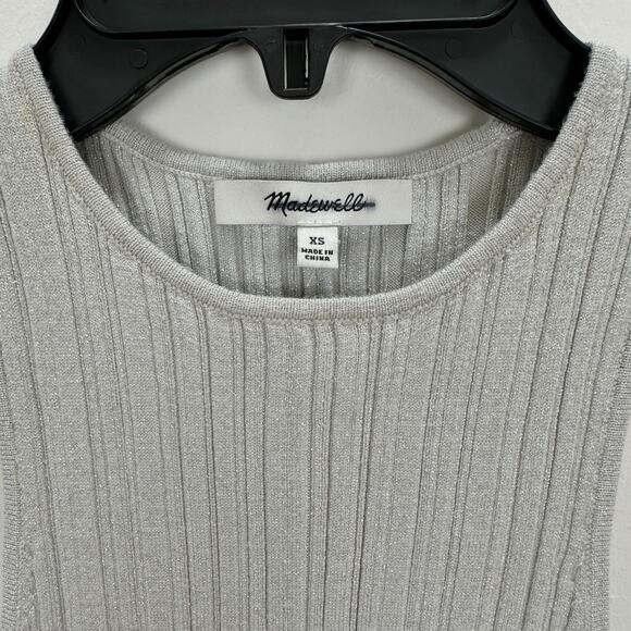 Madewell The Signature Shimmer Knit Cutaway Sweater Tank Ribbed Gray XS NWT - Picture 10 of 12